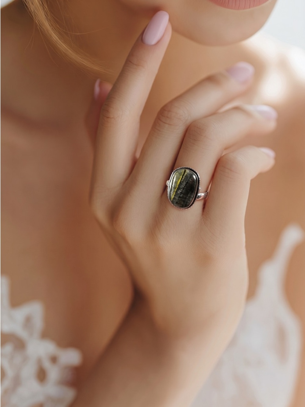 💕 Bumblebee gemstone silver plated ring hand made‎ adjustable